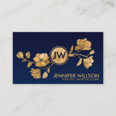 Elegant Golden Magnolia Blossom Monogram Visitekaartje (Voorkant)