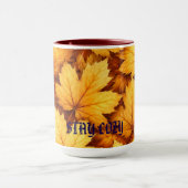 Elegant Golden Maple Leaf Custom Name & Quote Mug (Centre)