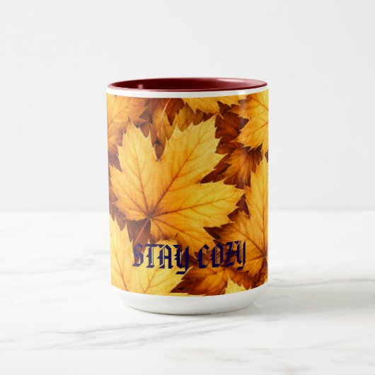 Elegant Golden Maple Leaf Custom Name & Quote Mug (Centre)