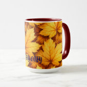 Elegant Golden Maple Leaf Custom Name & Quote Mug Mok (Voorkant rechts)