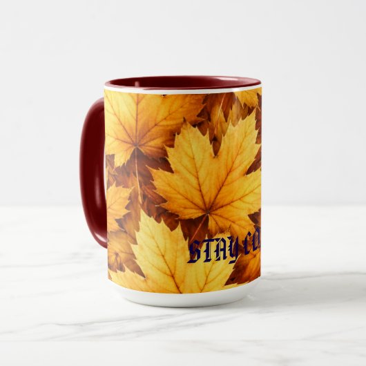 Elegant Golden Maple Leaf Custom Name & Quote Mug Mok (Voorkant links)