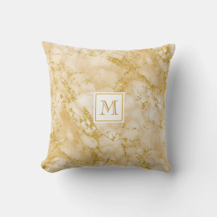 Elegant Golden Marble Monogram Faux Gold Glitter Kussen