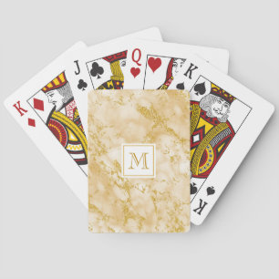 Elegant Golden Marble Monogram Faux Gold Glitter Pokerkaarten