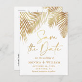 Elegant Golden Palm Branch Wedding Save the Date Aankondigingskaart (Voorkant / Achterkant)