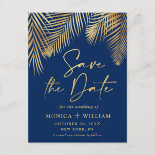 Elegant Golden Palm Branch Wedding Save the Date Briefkaart