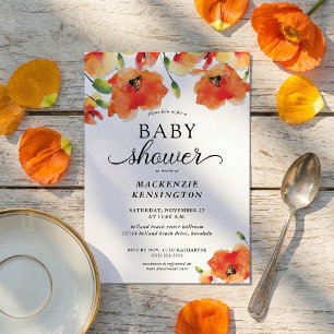 Elegant Golden Poppy Baby shower Kaart