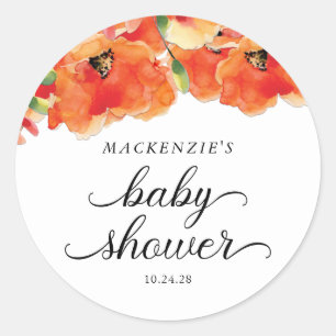 Elegant Golden Poppy Baby shower Ronde Sticker