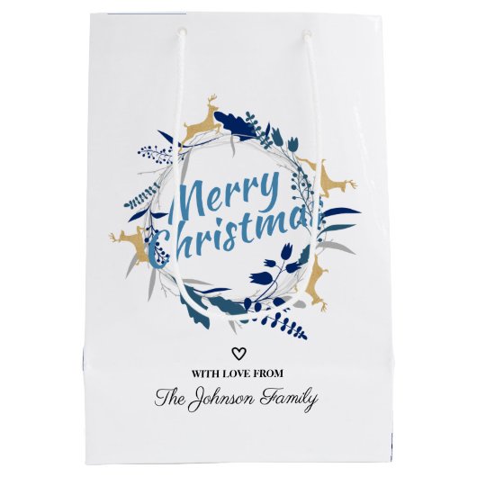 Elegant Golden Reindeer Floral kerstmis Medium Cadeauzakje (Achterkant)