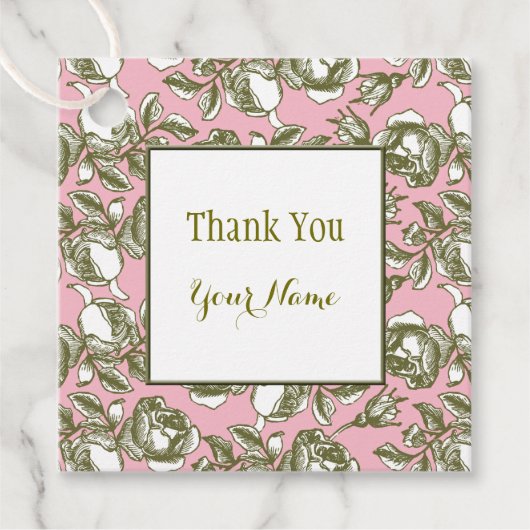 Elegant Golden Roos op Roze Aangepast Dank u Label (Voorkant)