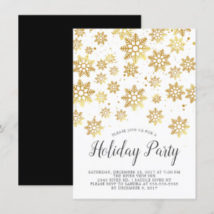 Elegant Golden Snowflakes Holiday Party Uitnodigin Kaart