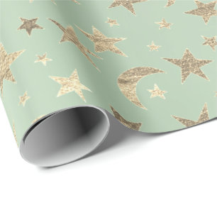 Elegant Golden Stars Mint Green Champaigne Cadeaupapier