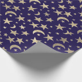 Elegant Golden Stars Moon Blue Navy Champaigne Cadeaupapier (Hoek)