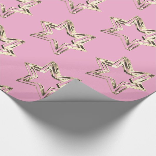 Elegant Golden Stars Pattern Roze Kerstmis Cadeaupapier (Hoek)