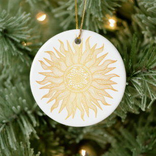 Elegant Golden Sun Mandala Keramisch Ornament