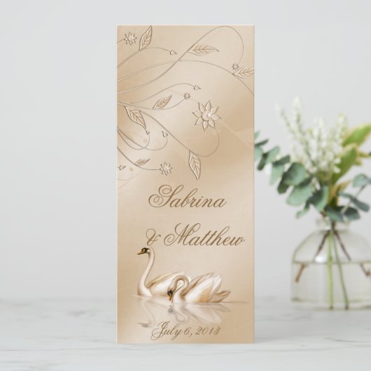 Elegant Golden Swans Formal Wedding Programme Pray Programma (Staand voorkant)