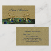Elegant Golden Swirl Peacock Feathers Appointment Afsprakenkaartje (Voorkant / Achterkant)