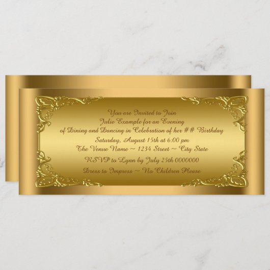 Elegant Golden Ticket Party Kaart (Voorkant / Achterkant)