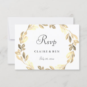 Elegant Golden Wreath Wedding RSVP Kaartje