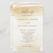 Elegant Golden Yellow Waterverf Wedding Programme (Voorkant / Achterkant)