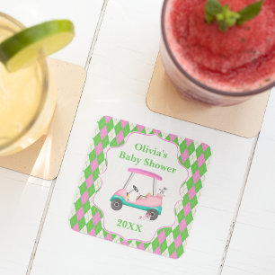 Elegant Golf Cart gereed voor Baby shower Vierkante Kartonnen Onderzetter