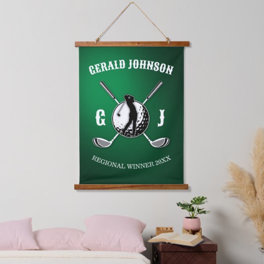 Elegant Golf Monogram Design Hangend Wandkleed (Slaapkamer)