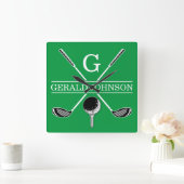 Elegant Golf Monogram Design Vierkante Klok (Huis)
