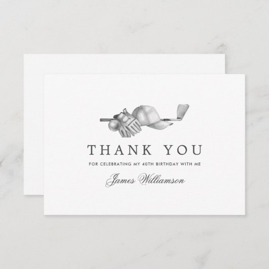 Elegant golfthema 40e verjaardag bedankkaart (Voorkant / Achterkant)