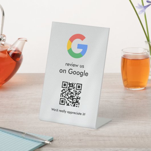 Elegant Google reviews qr code tabletop sign Reclamebord Met Voetstuk (Insitu)