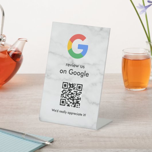 Elegant Google reviews qr code tabletop sign Reclamebord Met Voetstuk (Insitu)