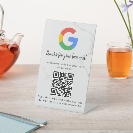 Elegant Google reviews qr code tabletop sign Reclamebord Met Voetstuk (Insitu)