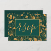 Elegant Gorgood Emerald Green & Gold Foliage RSVP (Voorkant / Achterkant)