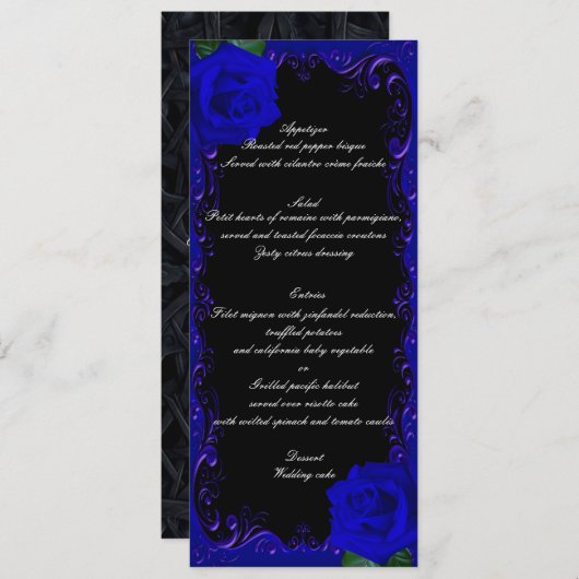 Elégant Goth Blue Rose menu Mariage (Devant / Derrière)