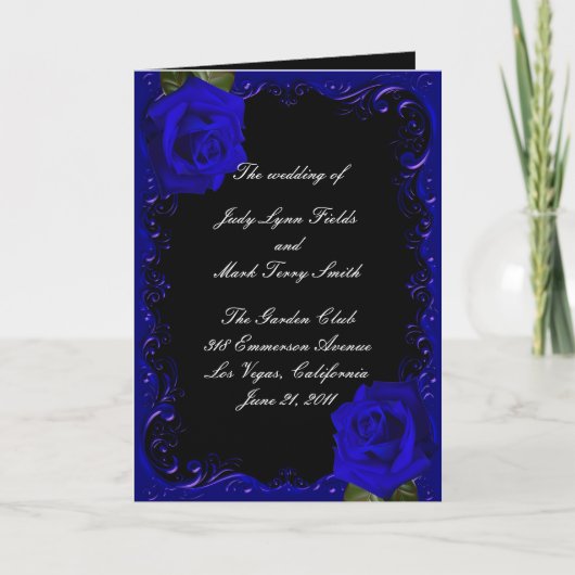 Élégant Goth Blue Roses programme de mariage (Devant)