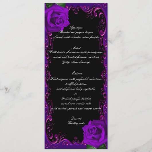 Élégant Goth Purple Menu Mariage Rose (Devant)