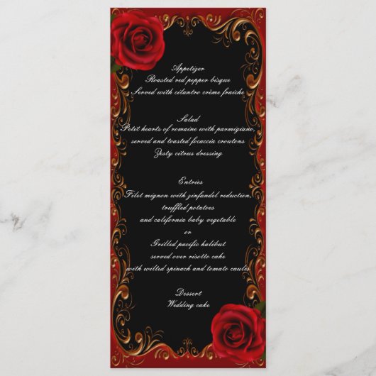Élégant Goth Red Roses Menu Mariage (Devant)
