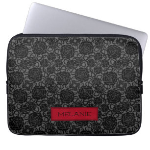 Elegant Gothic Black Roos Pattern - Gepersonalisee Laptop Sleeve
