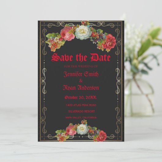 Elegant Gothic bloemen, behalve de datum Kaart (Staand voorkant)