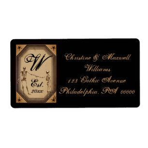 Elegant Gothic Deco Skeletons Wedding Monogram Lab Etiket