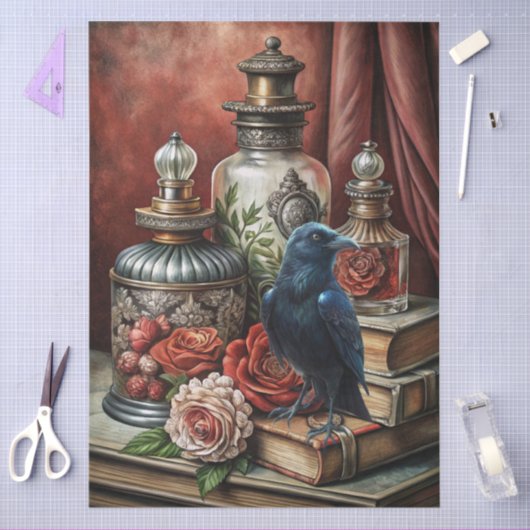  Elegant Gothic Floral & Raven Furniture Decoupage Tissuepapier (Craft)