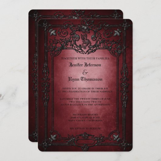 Elegant gothic halloween wedding Invitation Kaart (Voorkant / Achterkant)
