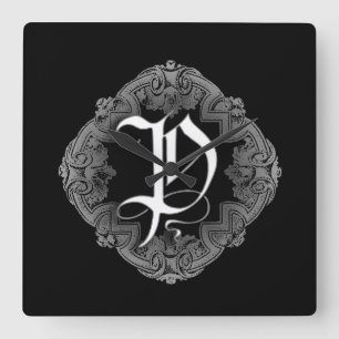 Elegant Gothic Initiaal P Vierkante Klok