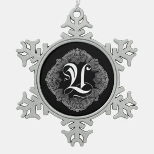 Elegant Gothic Initiaal U Snowflake Ornament