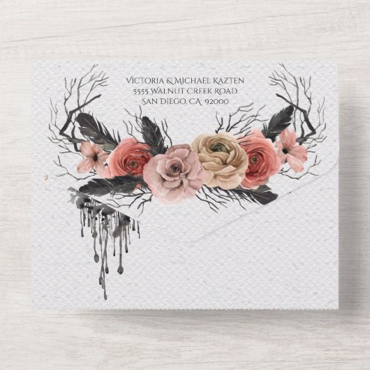 Elegant Gothic Queen's Mirror Wedding All In One Uitnodiging (Achterkant)