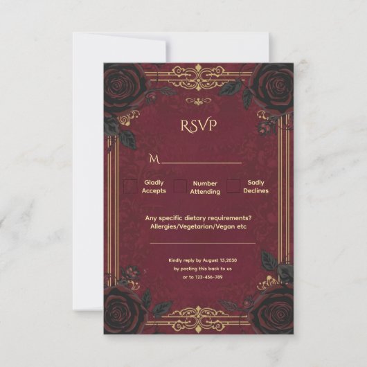Elegant Gothic Romance Wedding RSVP Kaartje (Voorkant)