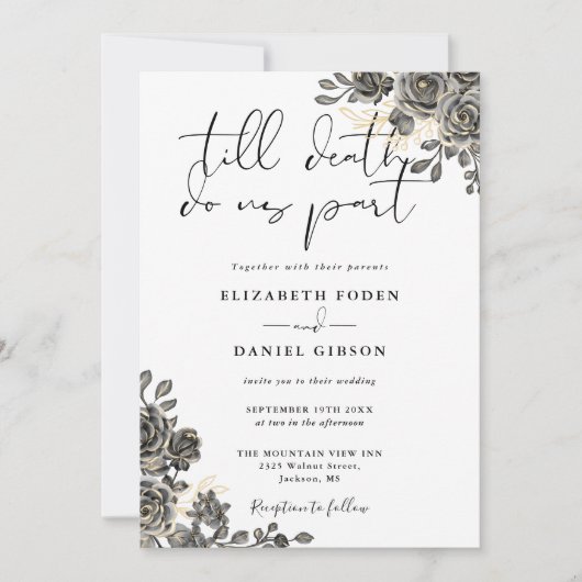 Elegant Gothic Schrift Rozen Bloem Bruiloft Kaart (Voorkant)