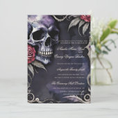Elegant Gothic Skull & Red Roses Wedding Kaart (Staand voorkant)