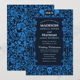 Elegant Gothic Victoriaans Blue Wedding Kaart