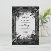 Elegant Gothic Victorian Floral Wedding Kaart (Staand voorkant)