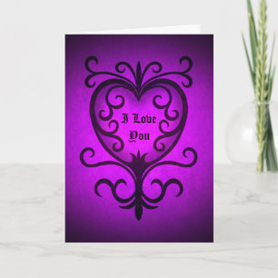 Elegant gothic victorian heart in purple feestdagen kaart