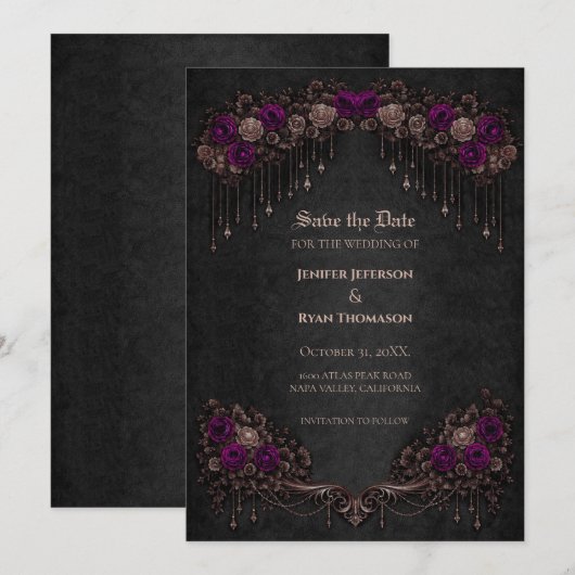 Elegant Gothic wedding save the date invitation (Devant / Derrière)